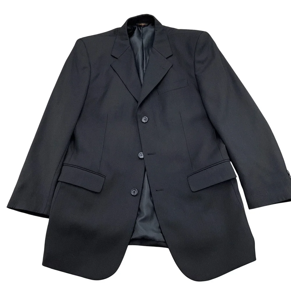 Caravelli Blazer Mens 36R Black Herrigbone Superior 150s High Tech Italian